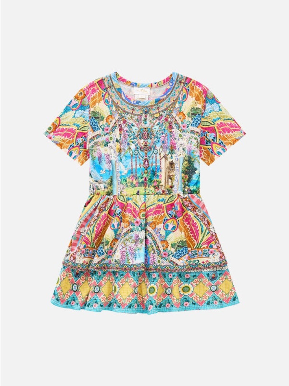 Camilla Kids Tee Mini Dress With Layered Skirt Multicolor Paisley & Garden Print